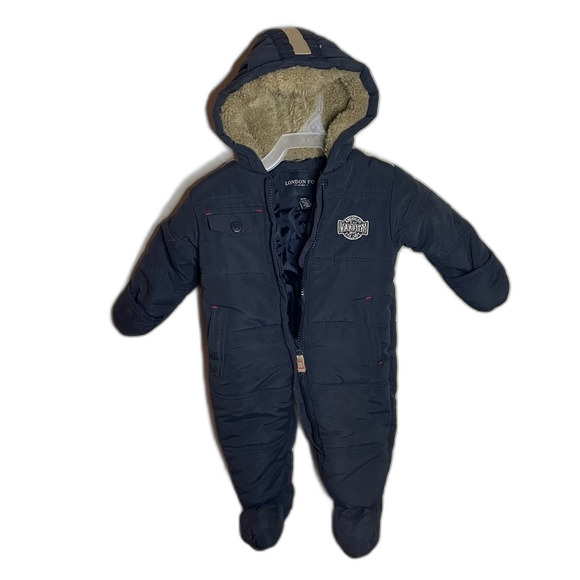 London Fog Varsity American Athletic Infant Snowsuit Winter Navy Blue Size 6-9m - Picture 1 of 6